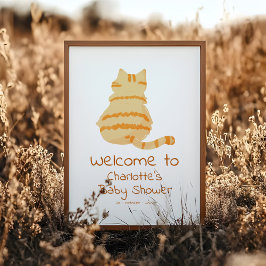 Cute Fat Orange Cat Baby Shower Welcome Sign ポスター