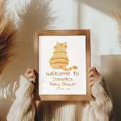 Cute Fat Orange Cat Baby Shower Welcome Sign ポスター