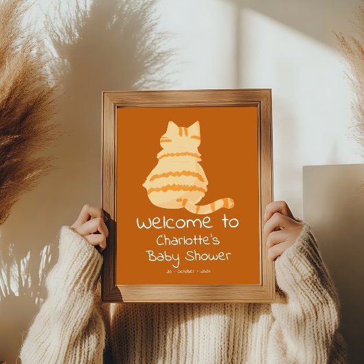 Cute Fat Orange Cat Baby Shower Welcome Sign ポスター