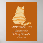 Cute Fat Orange Cat Baby Shower Welcome Sign ポスター (正面)