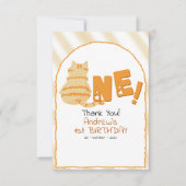 Cute Fat Orange Cat Stripes 1st Birthday サンキューカード (正面)