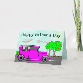 Cute Father's Day Card w/Basset Hound in a Car カード