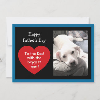 Cute Father's Day Red Message Heart Dog Photo Blue シーズンカード