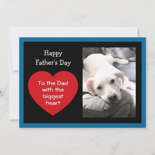 Cute Father's Day Red Message Heart Dog Photo Blue シーズンカード (正面)