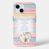 Cute Faux Pastel Wood Heart Bee Scripture Case-Mate iPhoneケース (裏面)