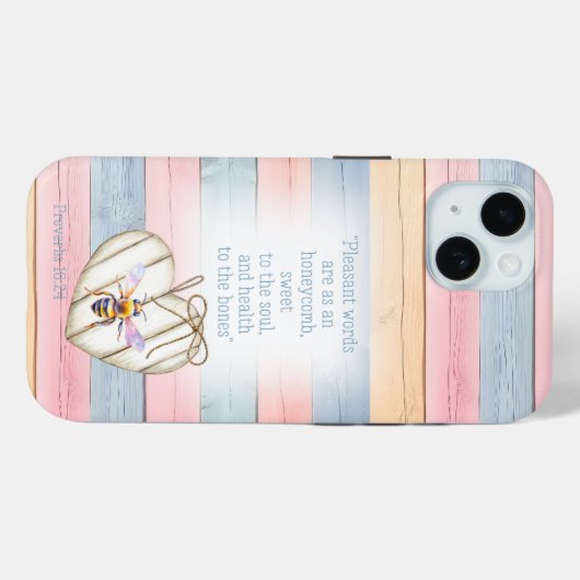 Cute Faux Pastel Wood Heart Bee Scripture Case-Mate iPhoneケース (裏面 (横))
