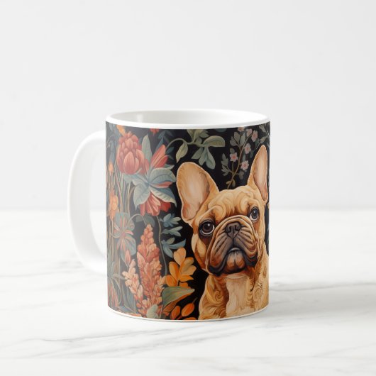 Cute Fawn Coated French Bulldog in a Garden コーヒーマグカップ (正面左)