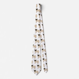 Cute Fawn Pug Dog Cartoon Illustrated Dog Pattern ネクタイ