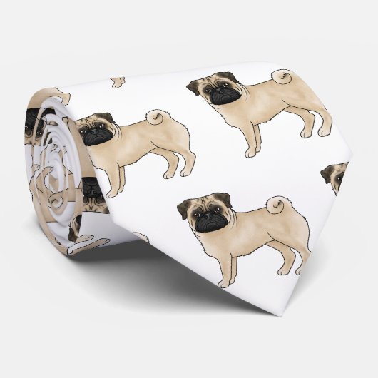 Cute Fawn Pug Dog Cartoon Illustrated Dog Pattern ネクタイ (ロール)
