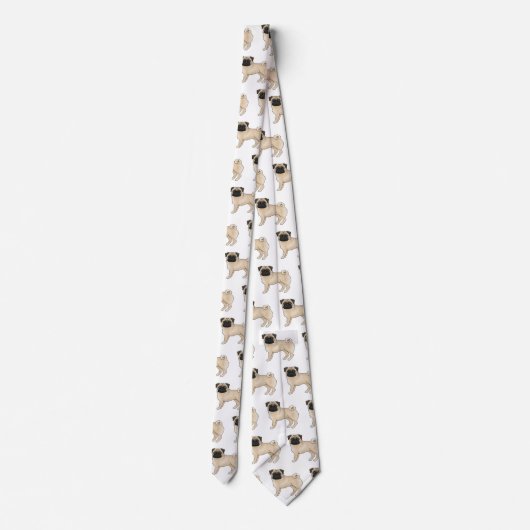 Cute Fawn Pug Dog Cartoon Illustrated Dog Pattern ネクタイ (裏面)