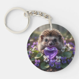 Cute February Hedgehog with Amethyst Heart キーホルダー