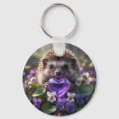 Cute February Hedgehog with Amethyst Heart キーホルダー (正面)