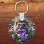 Cute February Hedgehog with Amethyst Heart キーホルダー (正面)
