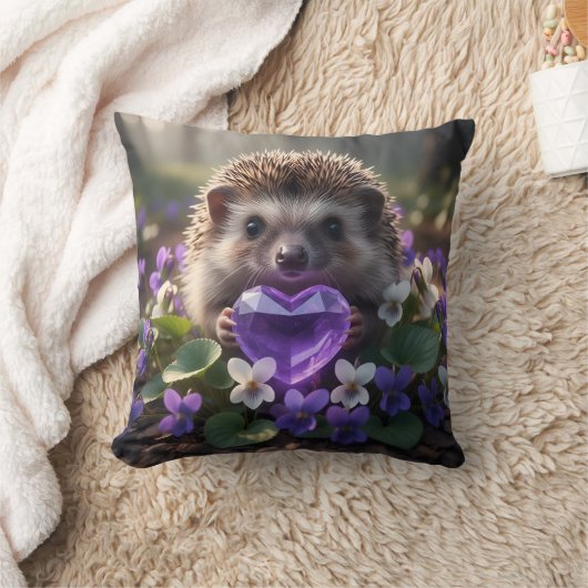 Cute February Hedgehog with Amethyst Heart クッション (ブランケット)