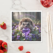 Cute February Hedgehog with Amethyst Heart スタンダードランチョンナプキン (インサイチュ)
