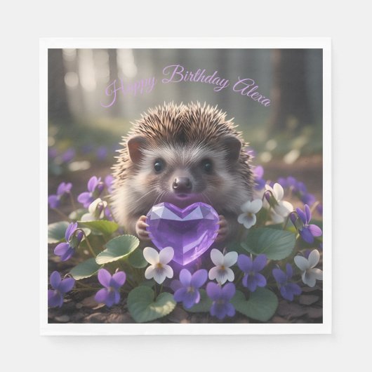Cute February Hedgehog with Amethyst Heart スタンダードランチョンナプキン (正面)