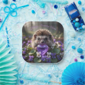 Cute February Hedgehog with Amethyst Heart ペーパープレート (パーティー)
