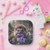 Cute February Hedgehog with Amethyst Heart ペーパープレート (パーティー)
