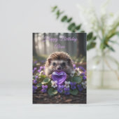 Cute February Hedgehog with Amethyst Heart ポストカード (スタンド正面)