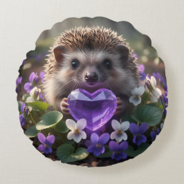 Cute February Hedgehog with Amethyst Heart ラウンドクッション
