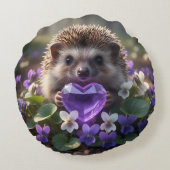 Cute February Hedgehog with Amethyst Heart ラウンドクッション (裏面)