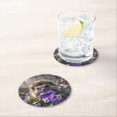 Cute February Hedgehog with Amethyst Heart ラウンドペーパーコースター (インサイチュ)