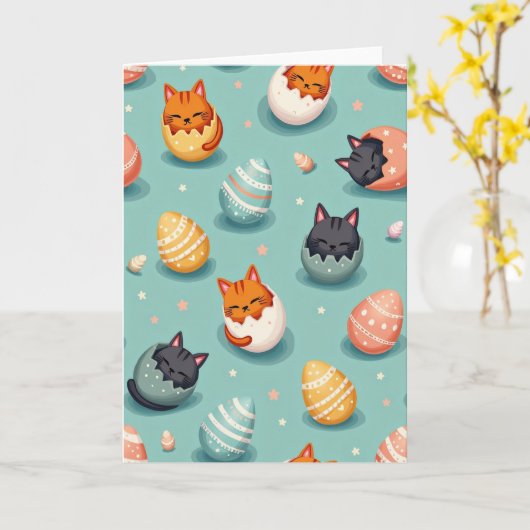 Cute Feline Hatching Pattern Card カード (黄色い花)
