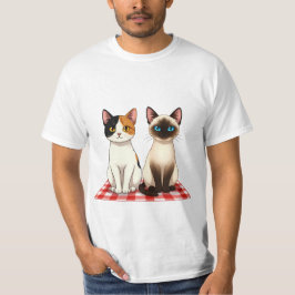 Cute Felines on Red Checkered Blanket Tシャツ