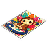 Cute Felt Monkey with Colorful Floral Leaves ノートブック (左側)