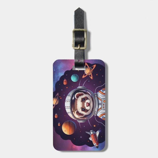 Cute Ferret Astronaut in Space ラゲッジタグ (正面縦)