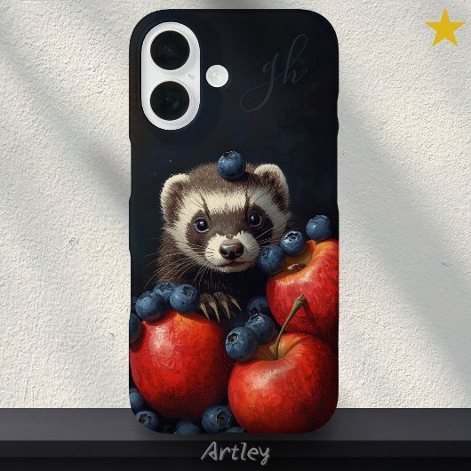 Cute Ferret Baby Animal Peeking Fruit Initials Case-Mate iPhoneケース
