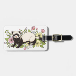 Cute Ferret in Spring Flowers ラゲッジタグ
