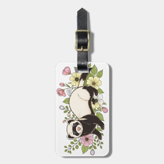 Cute Ferret in Spring Flowers ラゲッジタグ (正面縦)