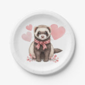 Cute Ferret Kawaii Pink Hearts Illustration ペーパープレート (正面)