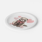 Cute Ferret Kawaii Pink Hearts Illustration ペーパープレート (アングル)