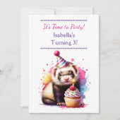 Cute Ferret Themed Girl's Birthday Party 招待状 (正面)