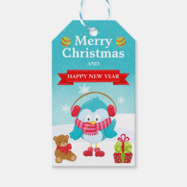 Cute Festive Blue Bird in Santa Hat Christmas ギフトタグ