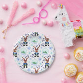 Cute Festive Blue Christmas Reindeer ペーパープレート (パーティー)