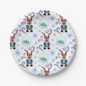 Cute Festive Blue Christmas Reindeer ペーパープレート (正面)