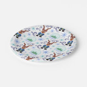 Cute Festive Blue Christmas Reindeer ペーパープレート (アングル)