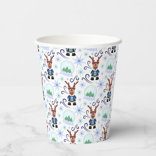 Cute Festive Blue Christmas Reindeer 紙コップ (裏面)