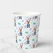 Cute Festive Blue Christmas Reindeer 紙コップ (右)