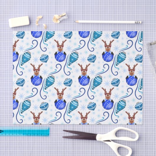 Cute Festive Blue Christmas Reindeer 薄葉紙 (クラフト)