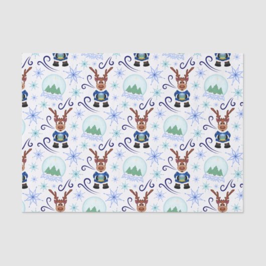 Cute Festive Blue Christmas Reindeer 薄葉紙 (正面)