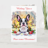 Cute Festive Boston Terrier Personalized Christmas シーズンカード (正面)