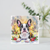 Cute Festive Boston Terrier Personalized Christmas シーズンカード (スタンド正面)
