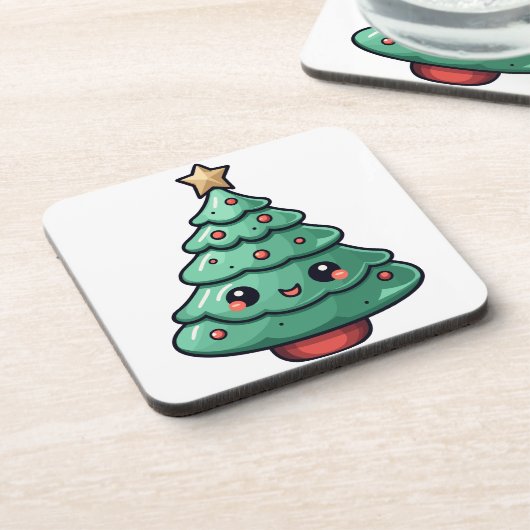 Cute Festive Christmas Tree Design コースター (左側)