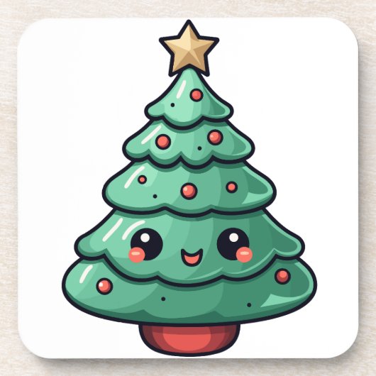 Cute Festive Christmas Tree Design コースター (正面)