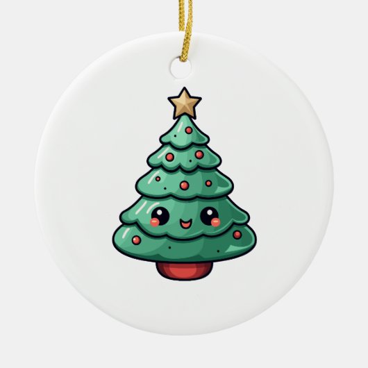 Cute Festive Christmas Tree Design セラミックオーナメント (正面)