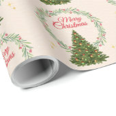 Cute Festive Christmas Tree Print Gift Wrapping ラッピングペーパー (ロールコーナー)
